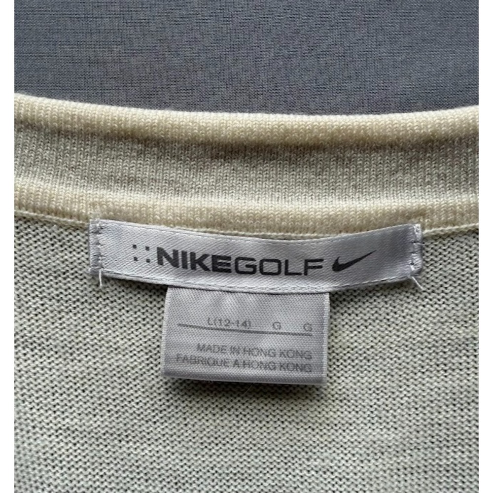 Vintage Nike‎ Golf 100% Wool Sweater Men Large Beige Pullover V Neck Long Sleeve - Picture 10 of 13